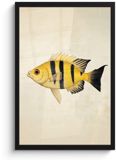 Poster in lijst - Fotolijst 40x60 cm - Posters - Geel - Vis - Strepen - Tropisch - Posterlijst zwart - Decoratie - Wanddecoratie woonkamer - Muurdecoratie slaapkamer