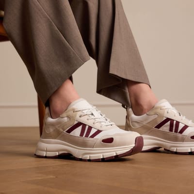 Manfield - Dames - Witte leren sneakers met beige details - Maat 36