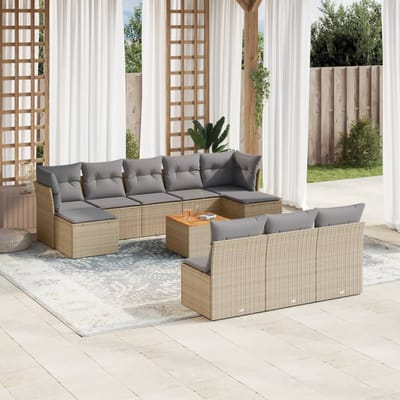 vidaXL - 11-delige - Tuinset - met - kussens - poly - rattan - beige