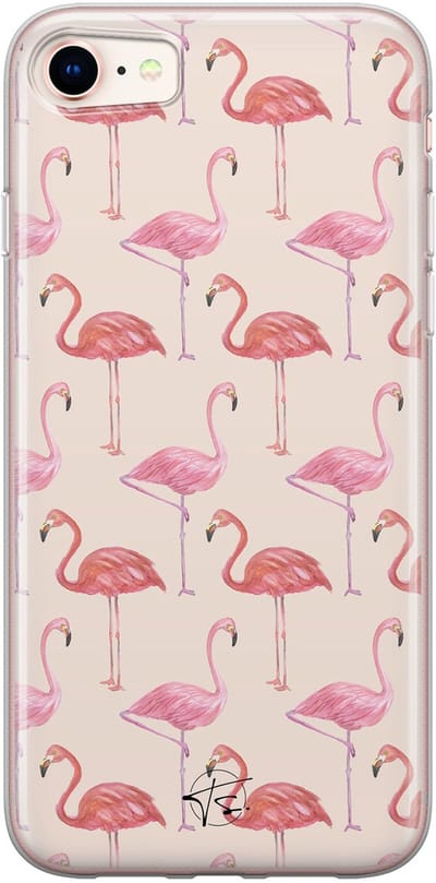 Hoesje geschikt voor iPhone 8 - Flamingo - Soft Case - TPU - Print - Roze - Mooie Telefoonhoesjes