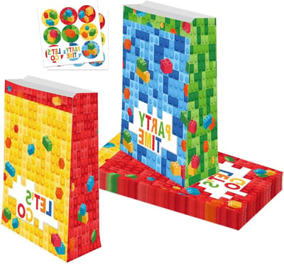 24pcs Bouwblok Favoriete Tassen - Containers - Candy - Treat - Papier - Feesttassen - Cadeautassen voor Verjaardagsfeest Decoratie Benodigdheden