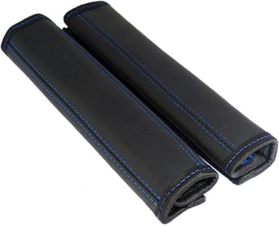 Riem Beschermers - Schouder Kussens - Comfortabel Rijden - Echt Leer - 25.5 x 6 cm - Zwart Blauw