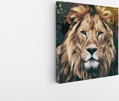 Saammp Canvas Schilderij - Abstracte Kleurrijke Leeuw - Dieren - Natuur - 20x20 - Foto op canvas - Wanddecoratie - Muurdecoratie Woonkamer - Slaapkamer decoratie - Canvas Print