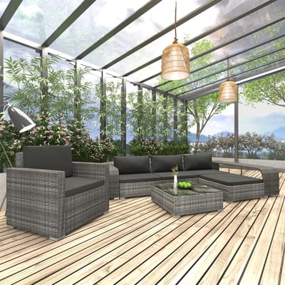 vidaXL - 8-delige - Loungeset - met - kussens - poly - rattan - grijs