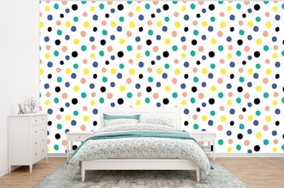 Behang - Fotobehang Stippen - Patronen - Geel - Breedte 320 cm x hoogte 240 cm