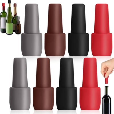 Set van 8 siliconen flesdoppen in 4 kleuren voor glazen flessen, ideaal voor wijn, champagne en bier om versheid te behouden