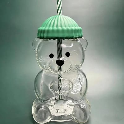 Schattige Cartoon Beer Glazen Beker met Rietje - Ontworpen Voor Koffie Sap en Thee | Creatief Glaswerk en Kerstdecoratie 501-600ml