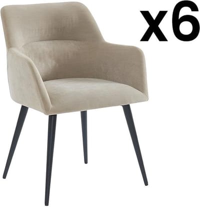 Vente-unique Set van 6 stoelen HEKA - Met armleuningen - Stof en metaal - Beige