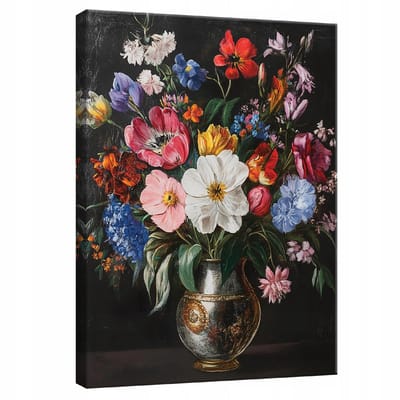 WALLARENA - Canvas schilderij - 100x70 cm - moderne zwarte bloemen voor slaapkamer