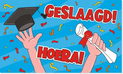 BTH - Gevelvlag Hoera Geslaagd - 150x90cm - XXL Polyester Vlag - Vlag - Feestvlaggen - Verjaardag Vlaggen - XXL Vlag - 1x