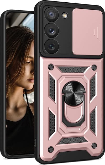 Samsung Galaxy S23 Plus hoesje met Ring Houder en camera bescherming schuifje – Rosegoud