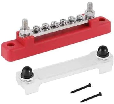 Stroomverdeelblok 6 vaks 150A zwart/rood - rood