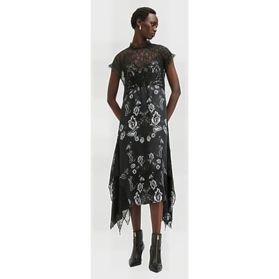 AllSaints Gian Dress Monica Black Maat: 2 | Midi Jurken Outlet | Dames | Zwart
