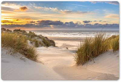 Placemats 45x30 cm - Placemat kunststof - 1 stuk - Strand - Duin - Gras - Zonsondergang - Zee - Borden onderleggers - Decoratie voor op tafel - Keuken tafeldecoratie accessoires - Vinyl onderlegger - Tafelversiering