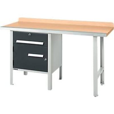 Schäfer Shop Select PWi 150-2 combinatiewerkbank, beuken multiplex blad, met stalen rand, tot 750 kg, B 1500 x D 700 x H 840 mm, antraciet