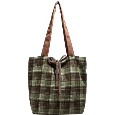 Herfst en Winter Ruit Tote Bag Veelzijdig Pendelaar Eénschouder Hand Ruit Casual Wollen Okseltas gray