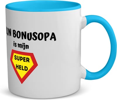 Akyol - mijn bonusopa is mijn superheld koffiemok - theemok - blauw - Opa - super bonusopa - verjaardag - cadeautje voor opa - opa artikelen - kado - geschenk - 350 ML inhoud