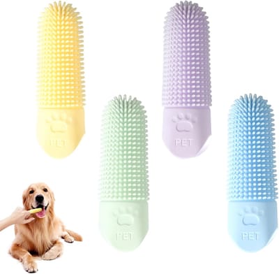 Famanu – Set van 4 Siliconen Vingerringen voor Tandverzorging – Zachte Vingertandenborstels voor Honden en Katten, Geschikt voor Regelmatige Reiniging