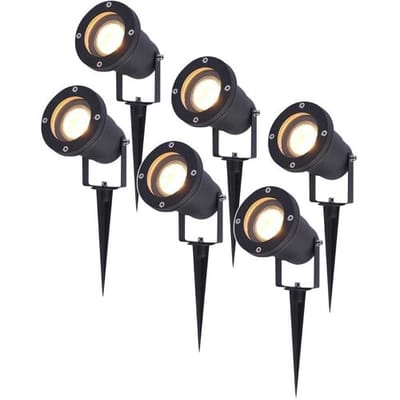 HOFTRONIC Set van 6 LED prikspots - 4 Watt 345 lumen - Dimbaar - Kantelbaar - 2700K warm wit - GU10 - IP65 Waterdicht - Zwart - Tuinspots