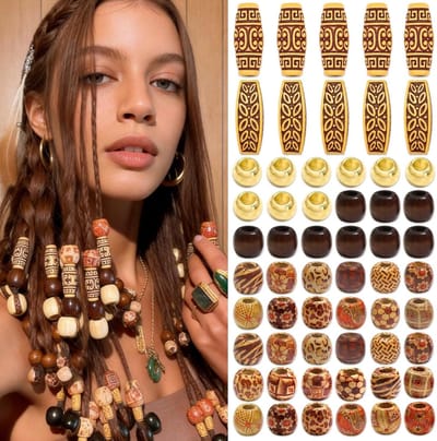 Kralen voor vlechten, sieraden voor dreadlocks, ronde houten kralen voor doe-het-zelf kapsels voor vrouwen en mannen