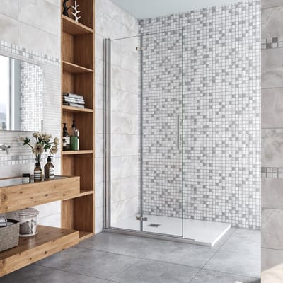 86x195cm Douchewand-Inloopdouche vouwdeur 6mm NANO EasyClean veiligheidsglas profiel van glanzend chroom.