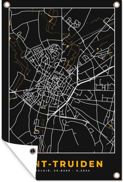 Muurdecoratie Plattegrond - Goud - Sint-Truiden - Kaart - Stadskaart - 120x180 cm - Tuinposter - Tuindoek