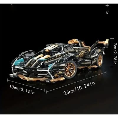 1690 Super Bouwsteen Raceauto, V12 Bouwsteen Auto, Zwart en Gouden Accessoires, Fijn Desktop Houten Modelauto, Verjaardagscadeau black