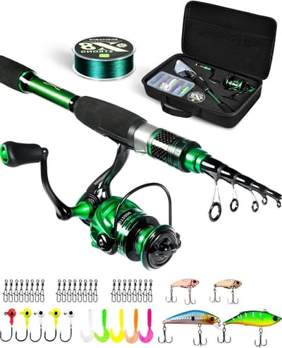Ghosthorn Fishing Rod and Reel Combo, Graphite Telescopic Fishing Pole Foldable Portable Travel Kit with Carry Bag for Freshwater Fishing Gift for Men