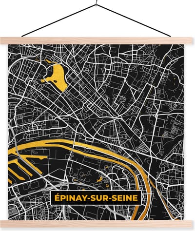 Posterhanger incl. Poster 40x40 cm - Schoolplaat - Frankrijk – Épinay-sur-Seine – Stadskaart – Plattegrond – Kaart - Textielposter - Blanke latten - Stadskaart