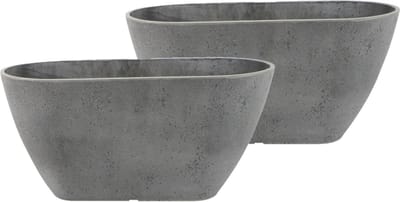 4x stuks bloempot/plantenpot balkonbak gerecycled kunststof/steenpoeder donkergrijs dia 36 x 16 cm en hoogte 16 cm