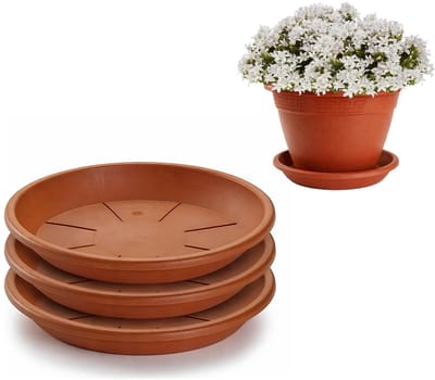 Plasticforte plantenpot onder schotel / opvang schaal - 3x - terracotta - dia 28 cm - Kunststof - voor een pot met dia 35/40 cm