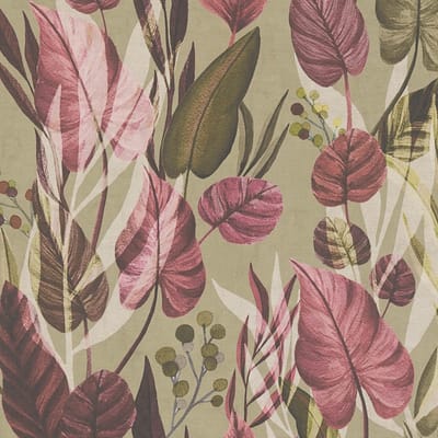 Natuur behang Profhome 782192-GU vliesbehang hardvinyl warmdruk in reliëf glad met bloemmotief mat olijf roze olijfbruin crèmewit 5,33 m2