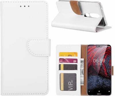 Bookcase Geschikt voor: Nokia 6.1 Plus - Wit - portemonnee hoesje