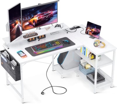 Opbergvakken Monitorstandaard Computertafel - Oplaadpoort - Wit - Functionele Organisatie en Modern Design