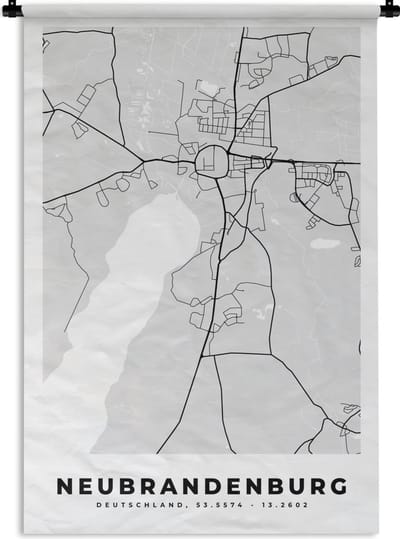 Wandkleed - Wanddoek - Kaart - Duitsland - Neubrandenburg - Plattegrond - Stadskaart - 120x180 cm - Wandtapijt