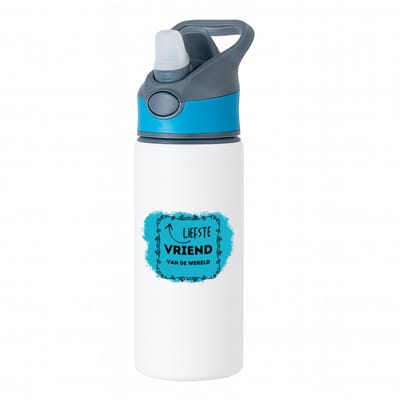 Hacebo® - liefste vriend van de wereld waterfles met rietje blauw - Vriend/vriendin - de liefste vriend - valentijnsdag - verjaardag - cadeautje voor vriendje - kado - geschenk - water fles - 650ML