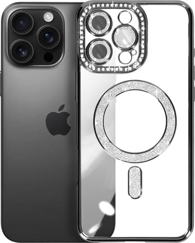 Avizar Diamond hoesje Geschikt voor Apple iPhone 16 Pro bescherming MagSafe Contour Strass, Zwart