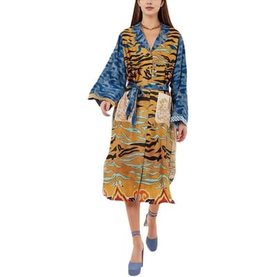 Dames Print Creatief Vetersluiting Lange Mouwen Vest Jurk Zak Dames XL gray
