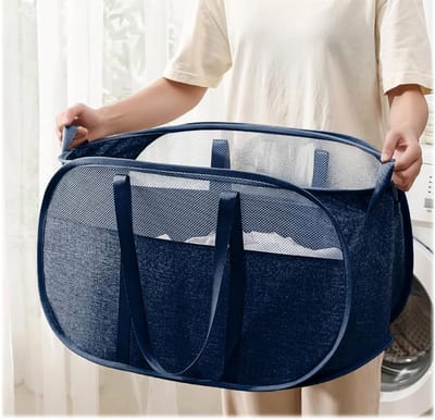 Unyqoos® Opvouwbare Marineblauwe Wasmand met Handvat, Ideaal voor Reizen en Kinderruimtes