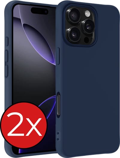 Hoesje - 2 Stuks - Geschikt voor Apple iPhone 16 Pro - Sterk & Shockproof - Telefoonhoes - Back Cover - Case Siliconen - Telefoon Hoes - Donkerblauw