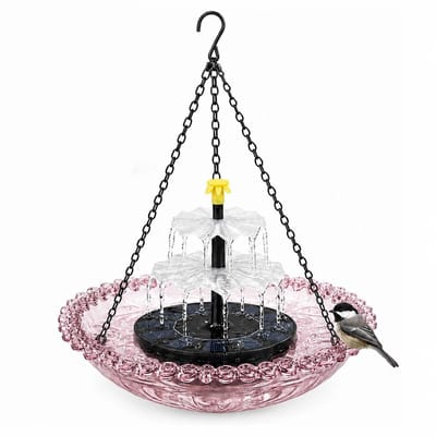 Ulisem - Fontein op zonne-energie voor vogelbad – grote hangende waterval-schaal met zonnepomp - fontein voor buiten, geschikt voor kolibries en als decoratie voor tuin, terras en achtertuin - paars
