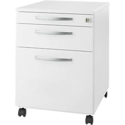 Schäfer Shop Select Verrijdbaar ladeblok Login, hangmappenlade + materiaallade + schuiflade, afsluitbaar, hout, B 431 x D 580 x H 595 mm, wit/wit