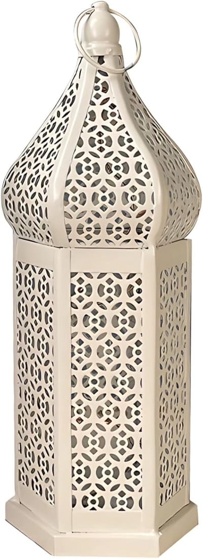 Marokkaanse Lantaarn - Metalen Lamp - Terras Decoratie - Artistiek Hol Ontwerp - 12 x 12 x 20 cm - Wit
