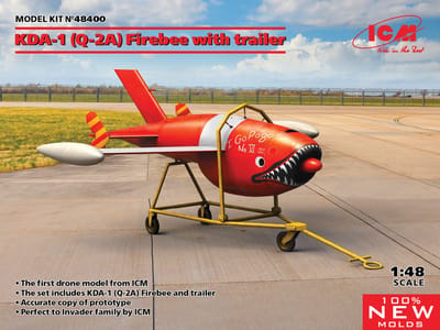 ICM Modelbouwpakket Militaire voertuigen - 48400 Q-2A (KDA-1) Firebee with trailer (1 airplane and trailer) Plastic - 1:48 - Modelbouw