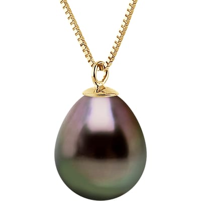 Ketting gekweekte parel TAHITI 9-10 mm Pear Geel Gouden Ketting