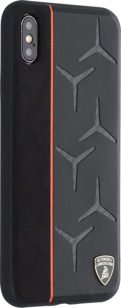 Oranje hoesje van Lamborghini - Backcover - Alcantara - iPhone Xs Max - Genuine Leather - Echt leer
