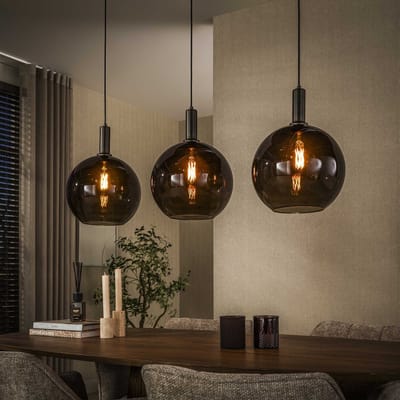 PS-Collection Hanglamp Sfera 3-lichts - Sienna Bruin - Glas/Metaal - hanglampen eetkamer, hanglamp zwart, hanglampen woonkamer, hanglamp slaapkamer, hanglamp rotan, hanglamp hout, hanglamp industrieel, hanglamp glas, hang lamp