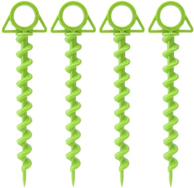 Dailygoods- Schroefharingen 25 cm - 4 stuks - Stormbestendig - Kunststof - Tentharingen - Grondschroeven voor grote tenten - Grondpennen