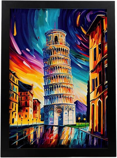 Pisa Toren Poster - Stadskaart Illustratie - Muurdecoratie Huis - Olieverfstijl Illustratie - A4 21x297 cm - Full Colour