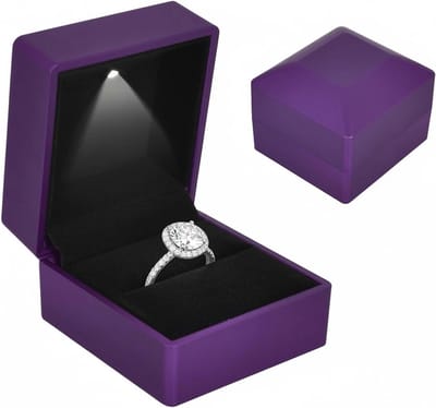 Verlichte Ringdoos van Fluweel voor Sieraden, Luxe Presentatiebox met LED Verlichting voor Verloving en Trouwerij, 5.8*6.3*5cm, Paars, Perfect als Cadeau voor Trouwen en Voorstellen